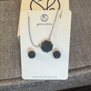 NIB Gemma Simone Black Silver Jewelry Set Necklace Earrings